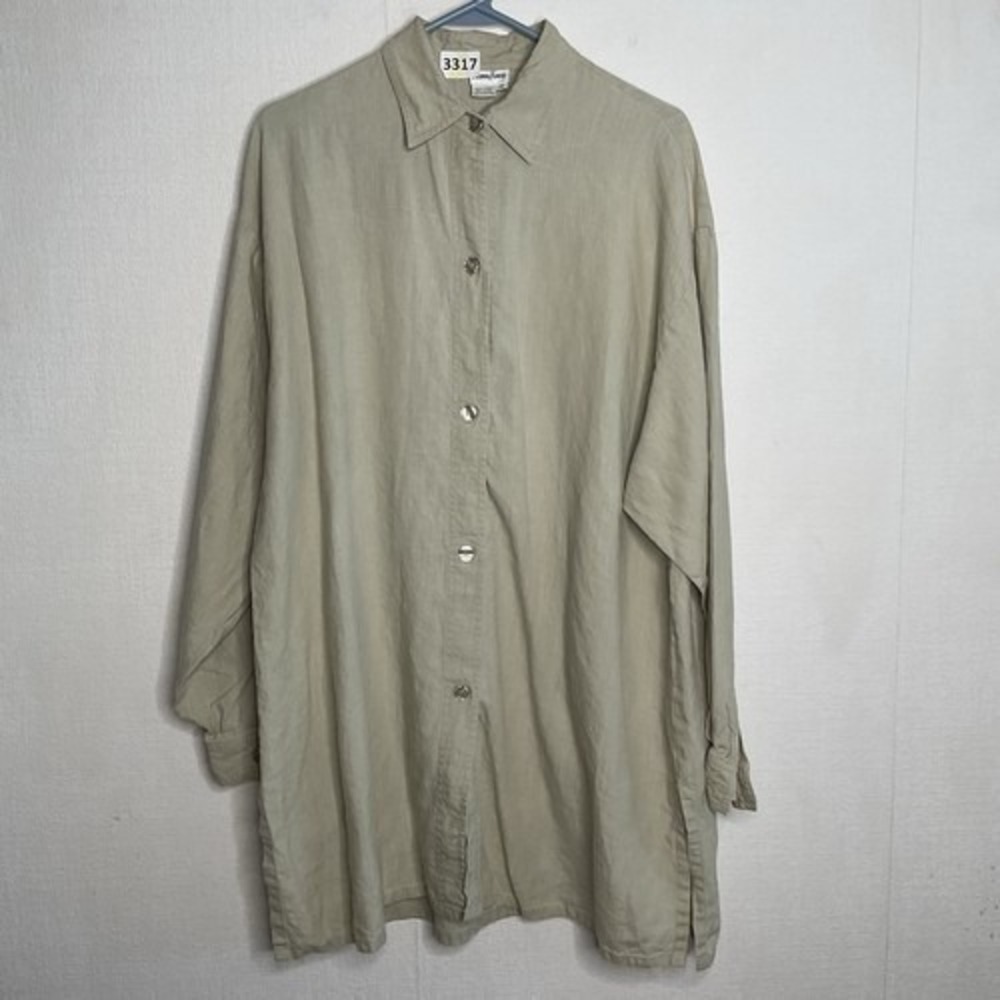 Neiman Marcus Textured Long Sleeve Button Up Shirt Men 10 Hong Kong 100%‎ Linen